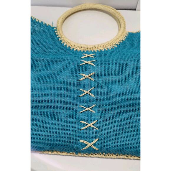 Cappelli Straworld Tote Bag, Gorgeous Blue (Torquise) with Button Accent,Beach - Picture 3 of 7